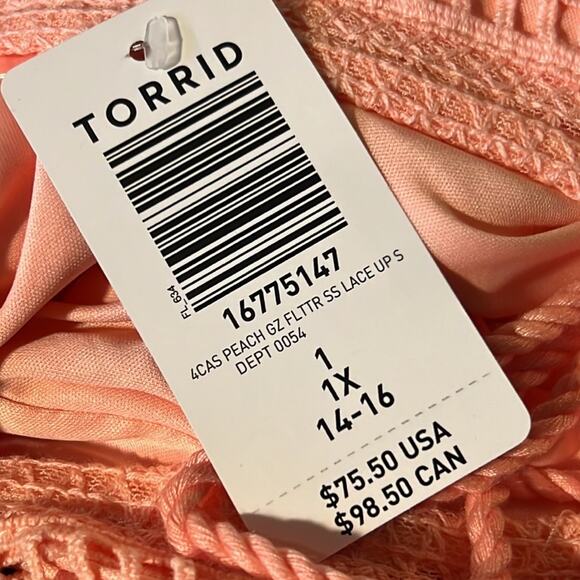 Torrid Peach Mini Gauze Lace-Up Skater Mini Spring Dress Size 1X NWT - Picture 7 of 8